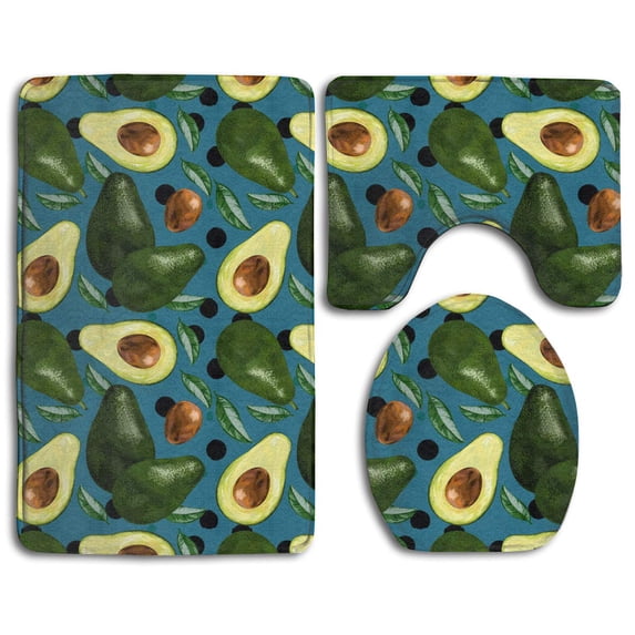 PUDMAD Avocado 3 Piece Bathroom Rugs Set Bath Rug Contour Mat and Toilet Lid Cover