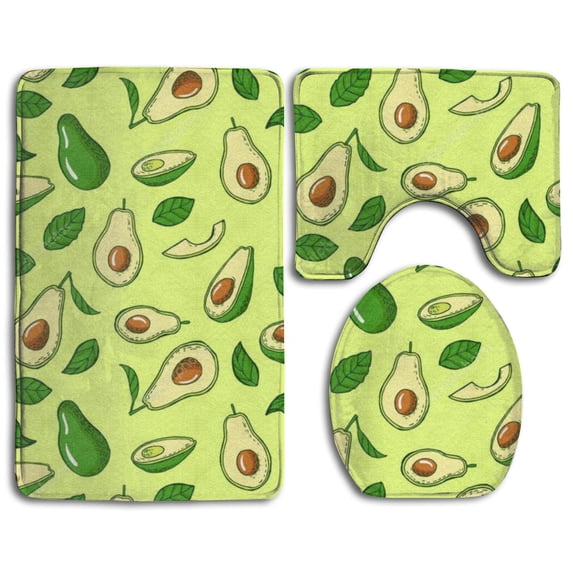 PUDMAD Avocado 3 Piece Bathroom Rugs Set Bath Rug Contour Mat and Toilet Lid Cover