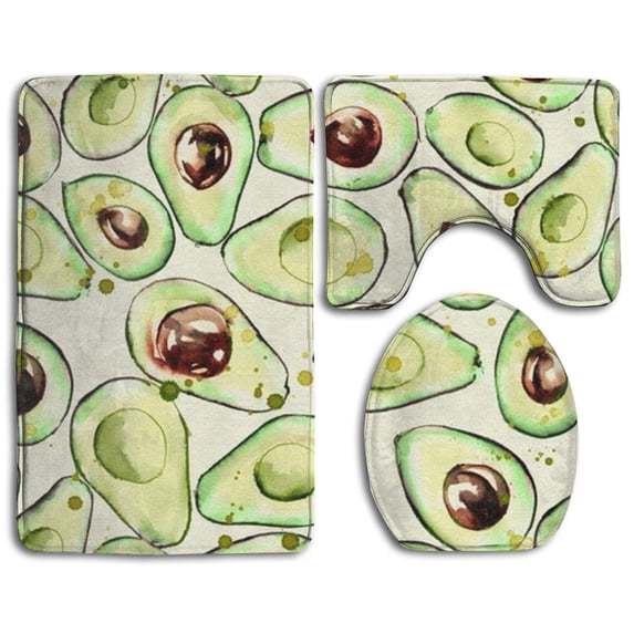 PUDMAD Avocado 3 Piece Bathroom Rugs Set Bath Rug Contour Mat and Toilet Lid Cover