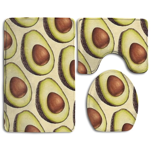 PUDMAD Avocado 3 Piece Bathroom Rugs Set Bath Rug Contour Mat and Toilet Lid Cover