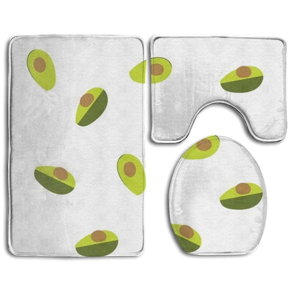 PUDMAD Avocado Unique 3 Piece Bathroom Rugs Set Bath Rug Contour Mat and Toilet Lid Cover