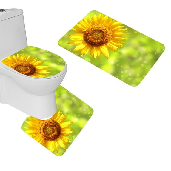 PUDMAD Awesome Sunflower 3 Piece Bathroom Rugs Set Bath Rug Contour Mat and Toilet Lid Cover