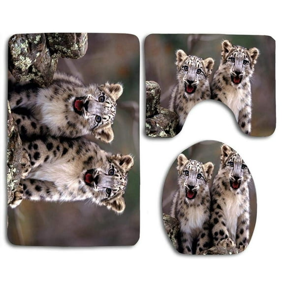 PUDMAD Baby Cheetah Style 3 Piece Bathroom Rugs Set Bath Rug Contour Mat and Toilet Lid Cover