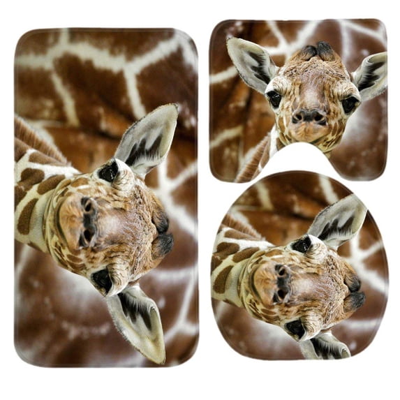 PUDMAD Baby Giraffe 3 Piece Bathroom Rugs Set Bath Rug Contour Mat and Toilet Lid Cover