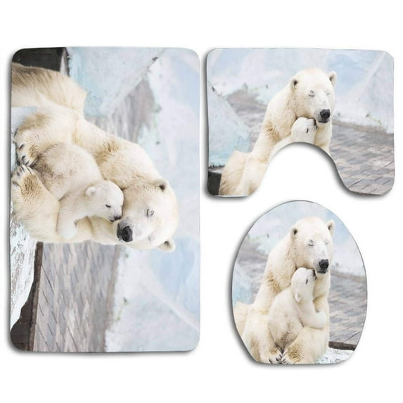 PUDMAD Baby Polar Kiss Mother 3 Piece Bathroom Rugs Set Bath Rug Contour Mat and Toilet Lid Cover