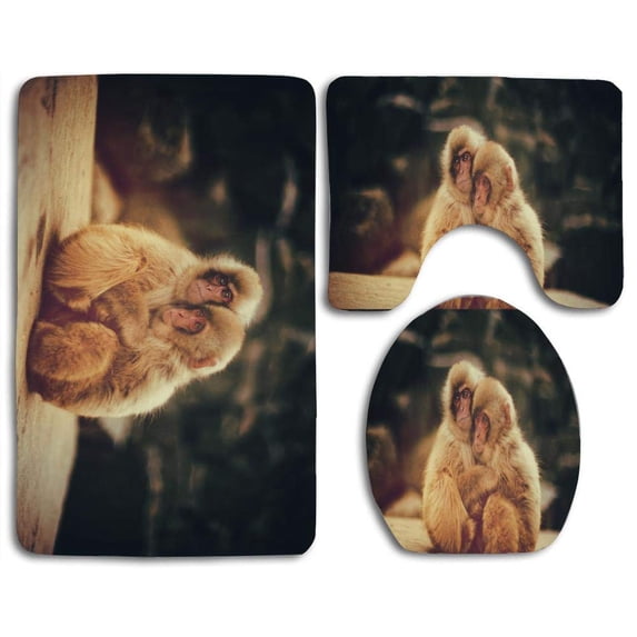 PUDMAD Baby Snow Monkeys 3 Piece Bathroom Rugs Set Bath Rug Contour Mat and Toilet Lid Cover