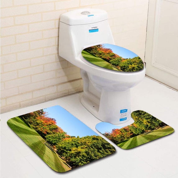 PUDMAD Backyard 3 Piece Bathroom Rugs Set Bath Rug Contour Mat and Toilet Lid Cover
