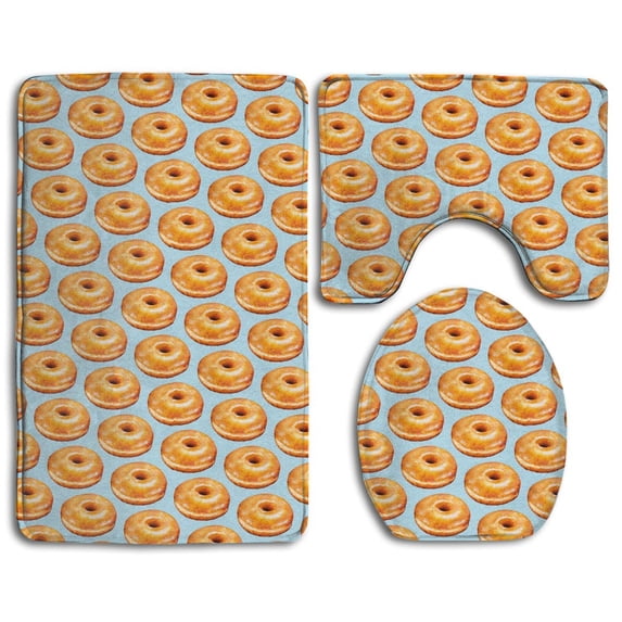 PUDMAD Bagel Food Funny 3 Piece Bathroom Rugs Set Bath Rug Contour Mat and Toilet Lid Cover