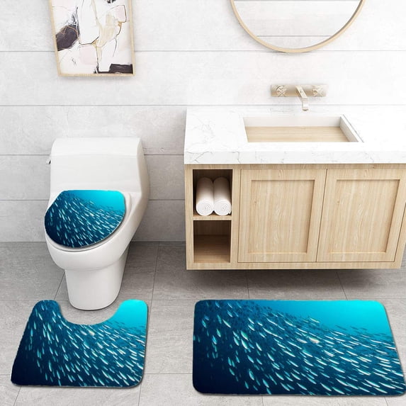 PUDMAD Bait Ball Palau Micronesia 3 Piece Bathroom Rugs Set Bath Rug Contour Mat and Toilet Lid Cover