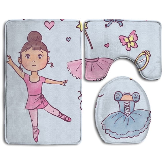 PUDMAD Ballet Dancer Dancing 3 Piece Bathroom Rugs Set Bath Rug Contour Mat and Toilet Lid Cover