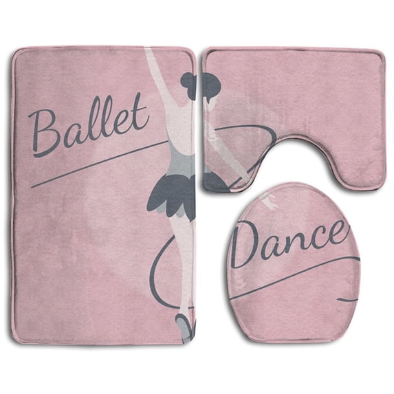 PUDMAD Ballet Dancer Dancing 3 Piece Bathroom Rugs Set Bath Rug Contour Mat and Toilet Lid Cover