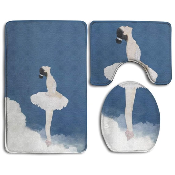 PUDMAD Ballet Girl 3 Piece Bathroom Rugs Set Bath Rug Contour Mat and Toilet Lid Cover