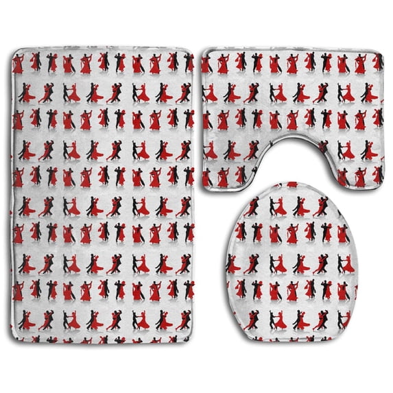PUDMAD Ballroom Dance 3 Piece Bathroom Rugs Set Bath Rug Contour Mat and Toilet Lid Cover