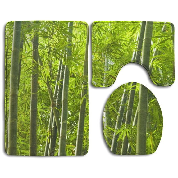 PUDMAD Bamboo Forest 3 Piece Bathroom Rugs Set Bath Rug Contour Mat and Toilet Lid Cover