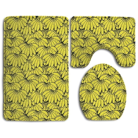 PUDMAD Bananas 3 Piece Bathroom Rugs Set Bath Rug Contour Mat and Toilet Lid Cover