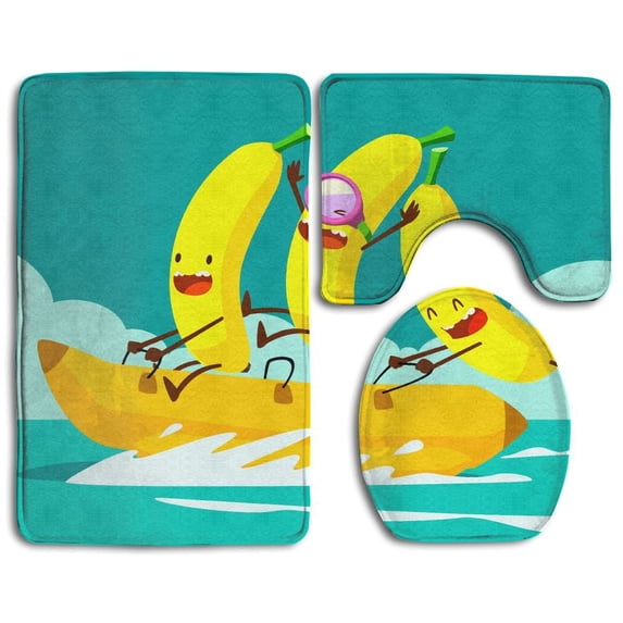 PUDMAD Bananas 3 Piece Bathroom Rugs Set Bath Rug Contour Mat and Toilet Lid Cover