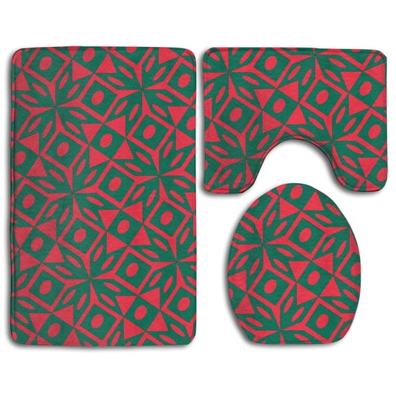 PUDMAD Bangladesh Flag Artascope Flower 3 Piece Bathroom Rugs Set Bath Rug Contour Mat and Toilet Lid Cover