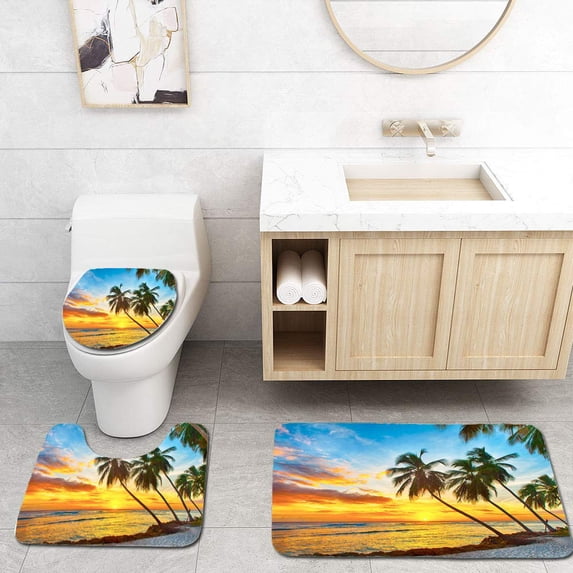 PUDMAD Barbados 3 Piece Bathroom Rugs Set Bath Rug Contour Mat and Toilet Lid Cover