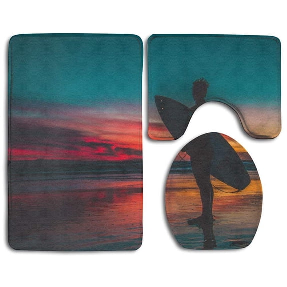 PUDMAD Beach Clouds 3 Piece Bathroom Rugs Set Bath Rug Contour Mat and Toilet Lid Cover