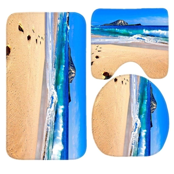 PUDMAD Beach Ocean Island Summer Ade Trails Mountain Hawaii Waves 3 Piece Bathroom Rugs Set Bath Rug Contour Mat and Toilet Lid Cover