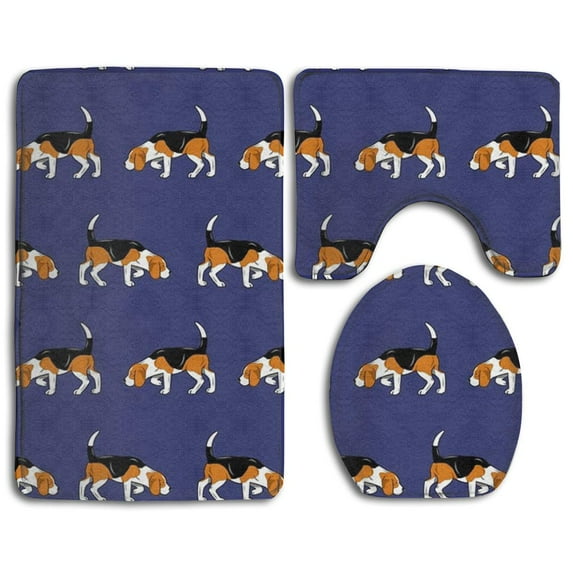 PUDMAD Beagle Dog 3 Piece Bathroom Rugs Set Bath Rug Contour Mat and Toilet Lid Cover