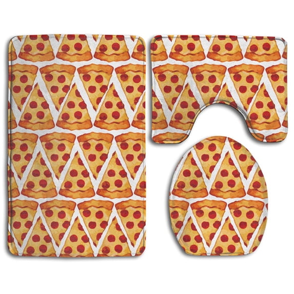 PUDMAD Beanie Pizza 3 Piece Bathroom Rugs Set Bath Rug Contour Mat and Toilet Lid Cover