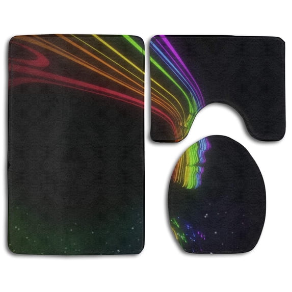 PUDMAD Beautiful Art Rainbow Face Abstract 3 Piece Bathroom Rugs Set Bath Rug Contour Mat and Toilet Lid Cover