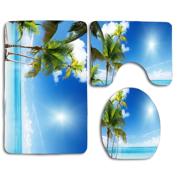 PUDMAD Beautiful Butterflies Spring Tree 3 Piece Bathroom Rugs Set Bath Rug Contour Mat and Toilet Lid Cover