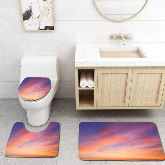 PUDMAD Beautiful Cloudscape in Morning 3 Piece Bathroom Rugs Set Bath Rug Contour Mat and Toilet Lid Cover