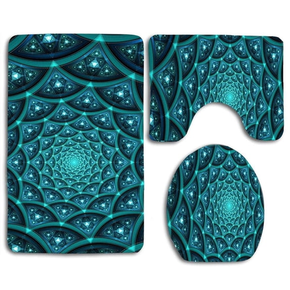 PUDMAD Beautiful Color Green Blue 3 Piece Bathroom Rugs Set Bath Rug Contour Mat and Toilet Lid Cover
