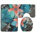 thumbnail image 1 of PUDMAD Beautiful Flowers and Leaves 3 Piece Bathroom Rugs Set Bath Rug Contour Mat and Toilet Lid Cover, 1 of 2