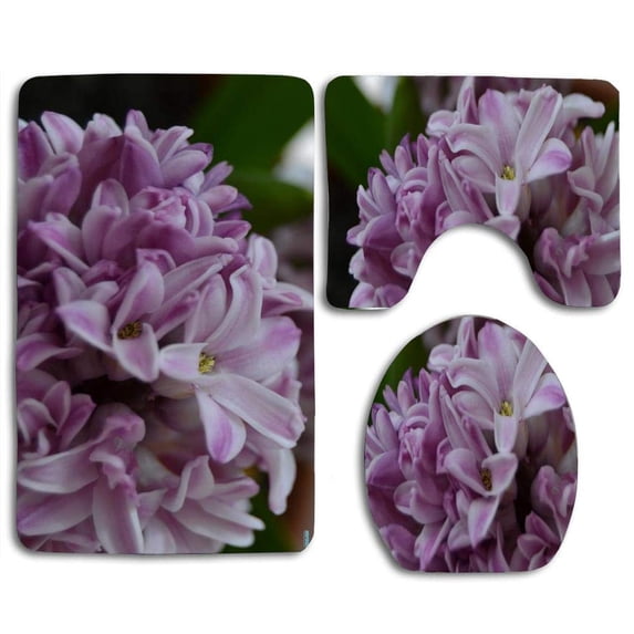 PUDMAD Beautiful Hyacinth 3 Piece Bathroom Rugs Set Bath Rug Contour Mat and Toilet Lid Cover