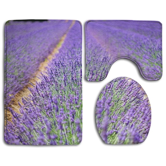 PUDMAD Beautiful_Lavender_flowerswallpaperx 3 Piece Bathroom Rugs Set Bath Rug Contour Mat and Toilet Lid Cover