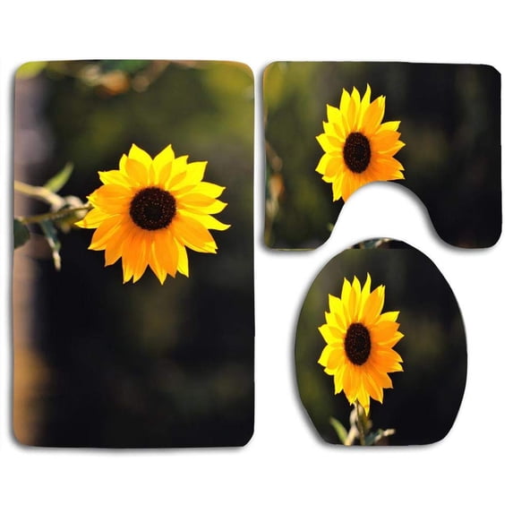 PUDMAD Beautiful Little Sunflower Download 3 Piece Bathroom Rugs Set Bath Rug Contour Mat and Toilet Lid Cover