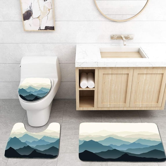PUDMAD Beautiful Mountains Landscape Nature 3 Piece Bathroom Rugs Set Bath Rug Contour Mat and Toilet Lid Cover