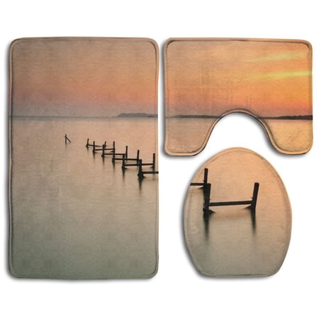 PUDMAD Beautiful Nature Pasir Panjang Beach Pd Located Negeri Sembilan Malaysia Long 3 Piece Bathroom Rugs Set Bath Rug Contour Mat and Toilet Lid Cover