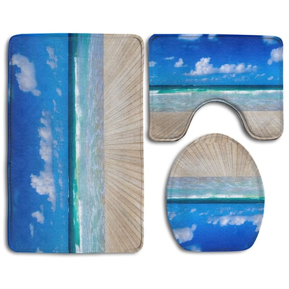PUDMAD Beautiful Ocean 3 Piece Bathroom Rugs Set Bath Rug Contour Mat and Toilet Lid Cover