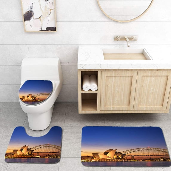 PUDMAD Beautiful Opera House View at Twilight 3 Piece Bathroom Rugs Set Bath Rug Contour Mat and Toilet Lid Cover