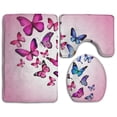 thumbnail image 1 of PUDMAD Beautiful Pink Butterfly 3 Piece Bathroom Rugs Set Bath Rug Contour Mat and Toilet Lid Cover, 1 of 2