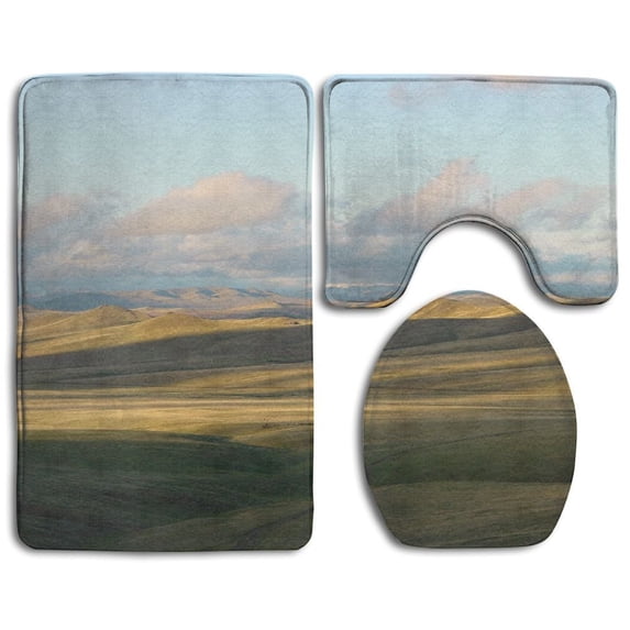PUDMAD Beautiful Steppes Mongolia 3 Piece Bathroom Rugs Set Bath Rug Contour Mat and Toilet Lid Cover