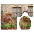 thumbnail image 1 of PUDMAD Beautiful Street Decorated Flowers Italy 3 Piece Bathroom Rugs Set Bath Rug Contour Mat and Toilet Lid Cover, 1 of 2