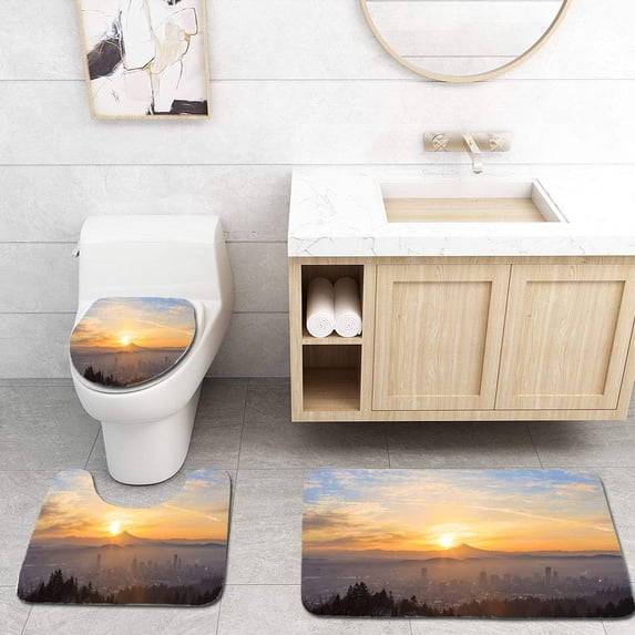 PUDMAD Beautiful Vista Portland Oregon 3 Piece Bathroom Rugs Set Bath Rug Contour Mat and Toilet Lid Cover