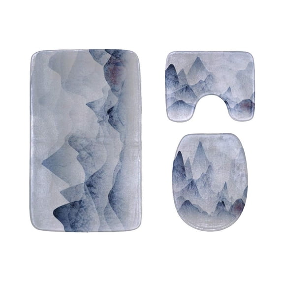 PUDMAD Beautiful Watercolor 3 Piece Bathroom Rugs Set Bath Rug Contour Mat and Toilet Lid Cover