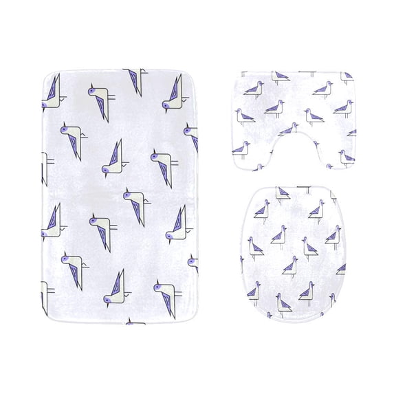 PUDMAD Beautiful and Beautiful Seagull 3 Piece Bathroom Rugs Set Bath Rug Contour Mat and Toilet Lid Cover