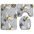 thumbnail image 1 of PUDMAD Bee Flying 3 Piece Bathroom Rugs Set Bath Rug Contour Mat and Toilet Lid Cover, 1 of 2