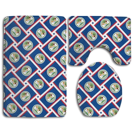 PUDMAD Belize Flag Weave 3 Piece Bathroom Rugs Set Bath Rug Contour Mat and Toilet Lid Cover