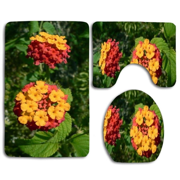 PUDMAD Big-flowers 3 Piece Bathroom Rugs Set Bath Rug Contour Mat and Toilet Lid Cover