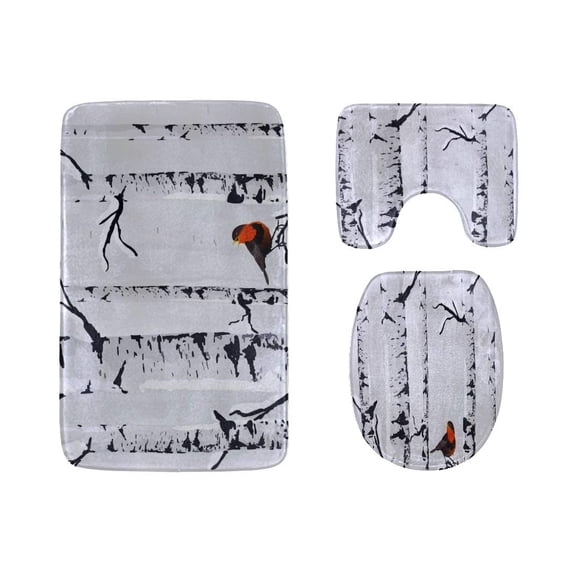 PUDMAD Birches in Winter Forest 3 Piece Bathroom Rugs Set Bath Rug Contour Mat and Toilet Lid Cover
