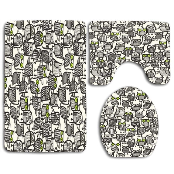 PUDMAD Bird On Tree 3 Piece Bathroom Rugs Set Bath Rug Contour Mat and Toilet Lid Cover