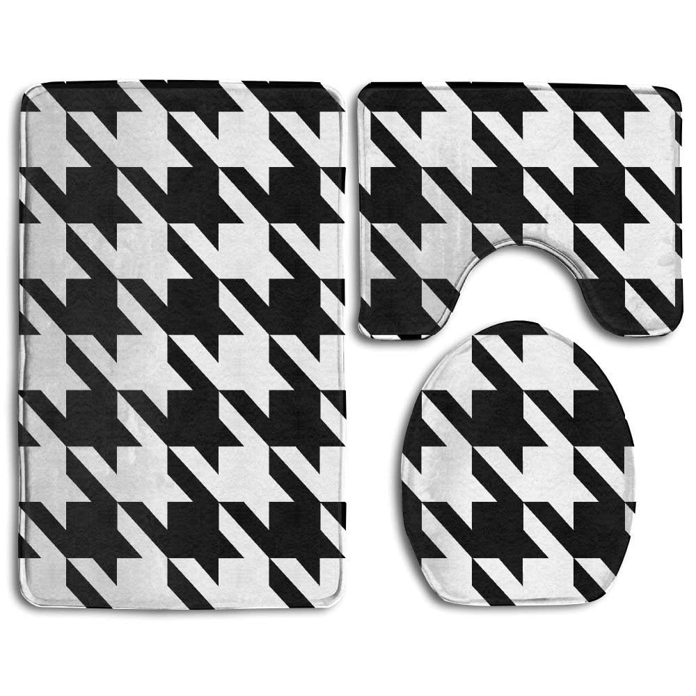 PUDMAD Black White Prints Houndstooth 3 Piece Bathroom Rugs Set Bath